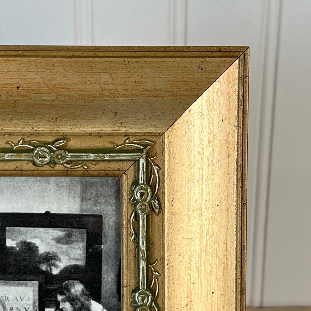 Vintage 5x7 Gold Rose Thorn Picture Frame, Green Floral Trim, 1990s Reproduction - Picture 7 of 13